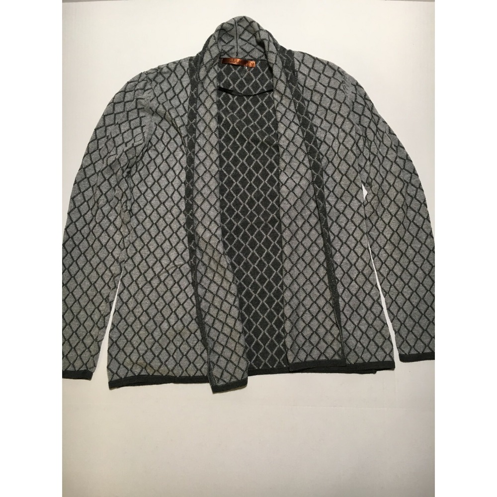 Belldini Cardigan Sweater Geometric Shawl Collar Open Front Diamond Knit Sz Med